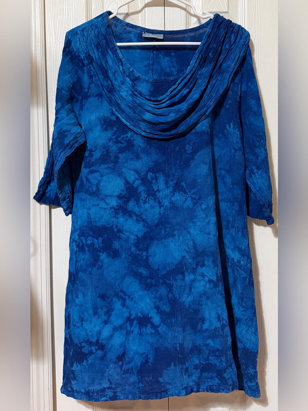 Cottonways 2 M/L Gauze Tunic Shirt Top Blouse Blue Tie Dye Cowl Neck Lagenlook